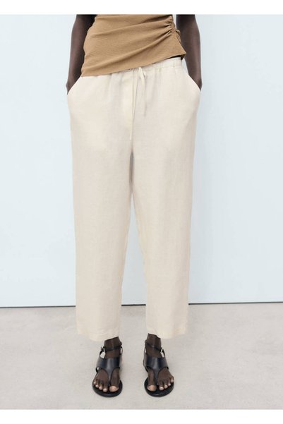 Gathered linen trousers