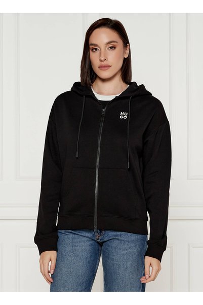 Black Women's Hooded Relaxed Logo Printed Sweatshirt 50535240