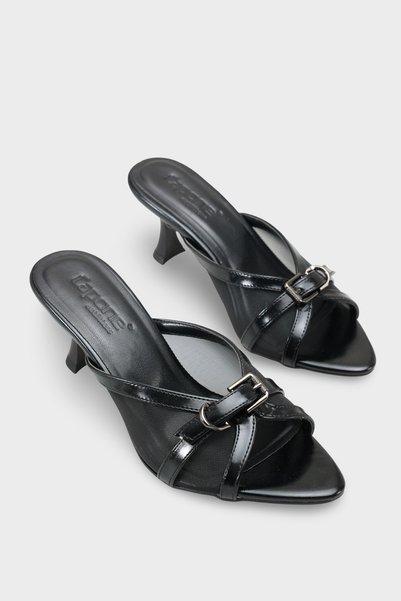 Marnie Pointed Toe Mesh Metal Buckle Medium Heeled Stylish Women's Slippers