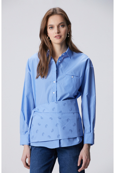 Blue White Striped Cotton Shirt