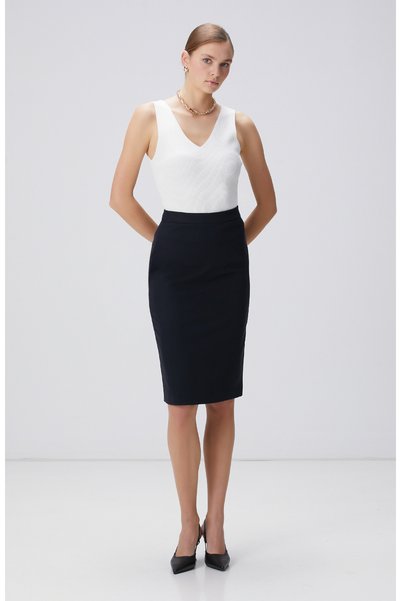 Navy Blue Midi Pencil Skirt