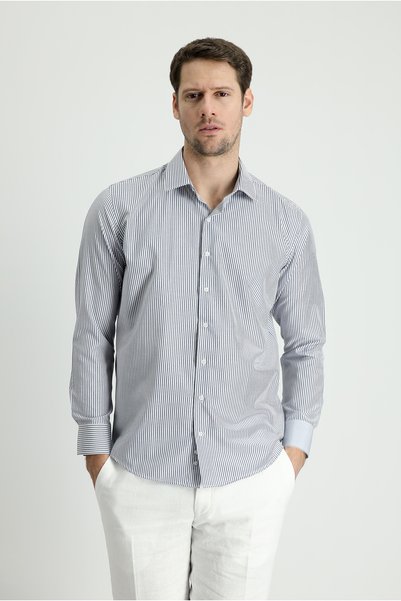 Long Sleeve Slim Fit Slim Fit Striped Cotton Shirt