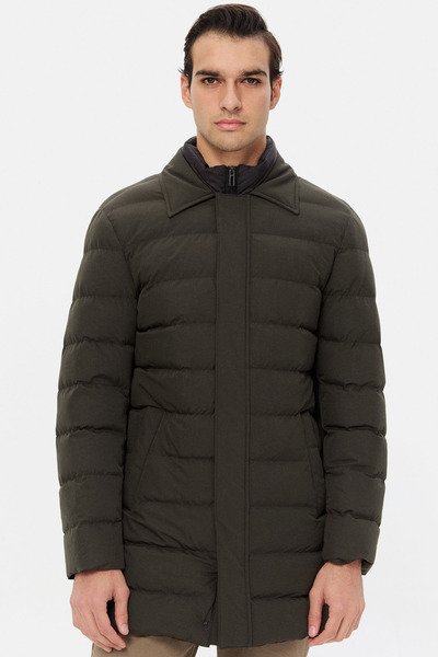 Ds Damat Regular Fit Khaki Windproof Removable Inner Collar Quilted Jacket