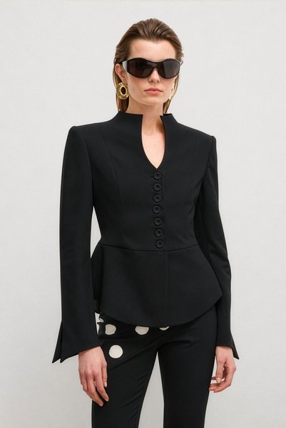 Fashion Passion Black Mono Closure Peplum Jacket