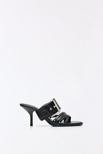 Open Back Heeled Sandals with Buckle