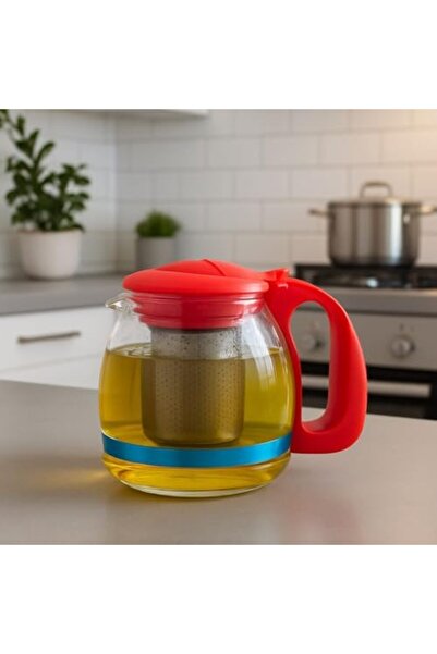 Sellbuystore 700 Ml стаклен чајник со цедалка црвен 1308391