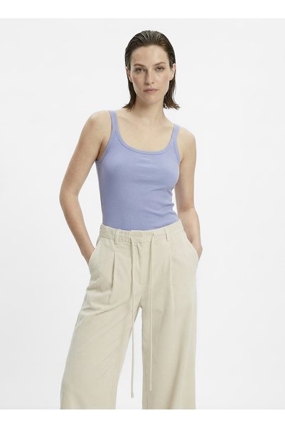 Blue Women's Oversize Ribbed Patterned T-Shirt 50554664