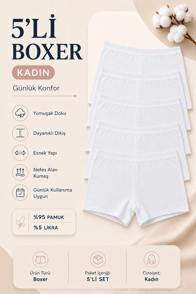 Women's Boxer Panties 5 Pack White