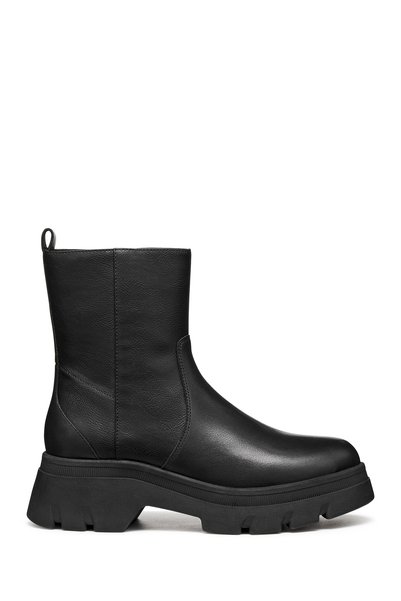 Women's Black D Pluette Zippered Thick Sole Leather Boots D565MB04654C9999