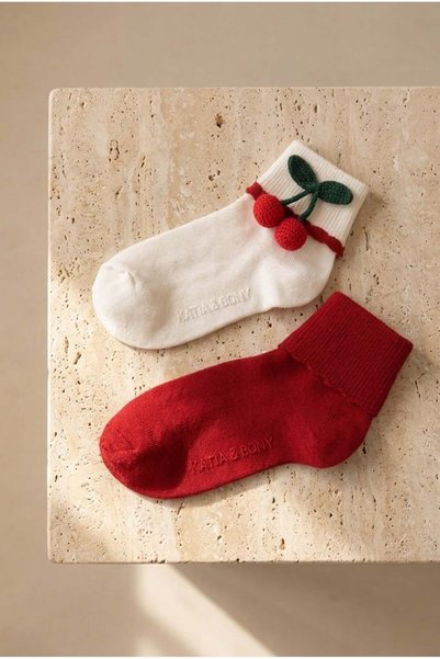 Girl's 2-Piece Step Socks with Cherry Accessories