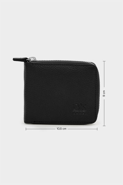 Ds Damat Black 100% Genuine Leather Zipper Wallet