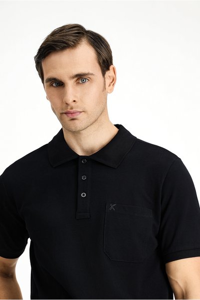 Regular Fit Cotton Embroidered Pocket Non-Curling Polo Neck T-Shirt