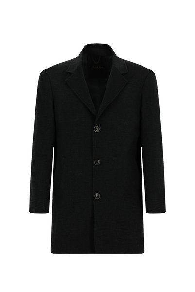 Mono Collar Buttoned Pocketed Woolen Patterned Classic Coat
