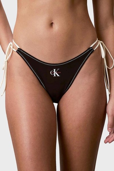 Women's Side-Tie Logo Detailed Black Bikini Bottom