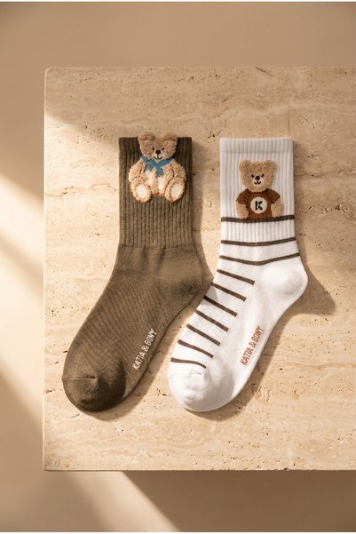 Women's Teddy Bear Patterned 2-Piece Socks