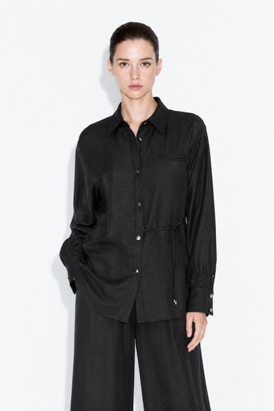 Modern Women's Black Tunic with Piping Detail