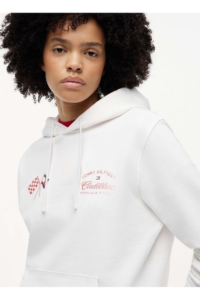 White Men's Hooded Regular Fit Letter Printed Sweatshirt Mn0Mn00099Ybr