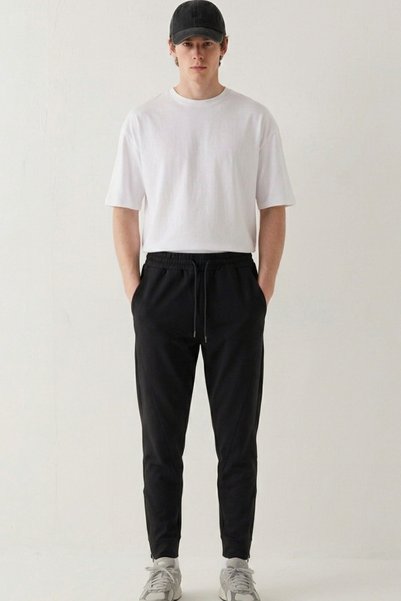 Men's Elastic Waist Zippered Long Sweatpants 787 Black