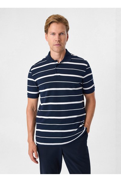 Navy Blue Men's Regular Fit Striped T-Shirt Bts1007200000