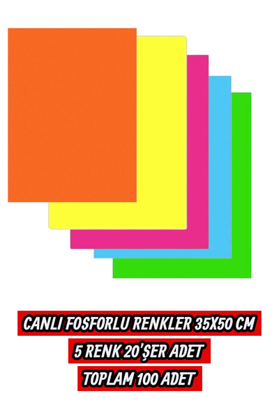 Live Phosphorescent Colors 35X50 cm 5 Colors 20 Pieces Each Total 100 Pieces 160 Gr