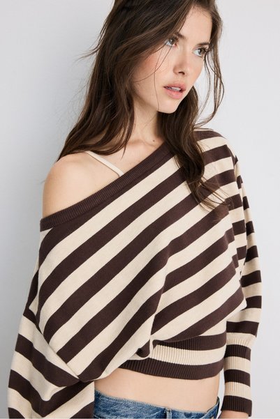 Asymmetrical Ribbed Knit Sweater