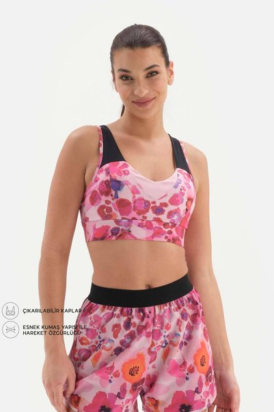 Pink Women's Cross Back Sports Bra Patterned