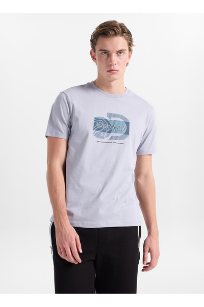 D6Sm-Tst3798 Gray Bicycle Relaxed Printed Men's T-Shirt