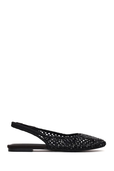Women's Black Open-Back Stoned Ballerinas 26Pfd4415Ts
