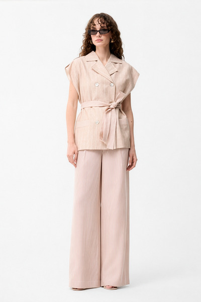 Beige Striped Linen Vest
