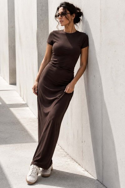 Bitter Brown Basic Half Fisherman Long Dress MG1856