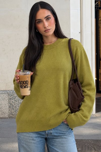 Green Crew Neck Women's Knitwear Sweater Mg2494