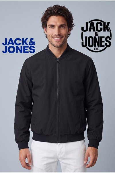 Men's Baseball Collar Bomber Coat Jacket - Charge Black