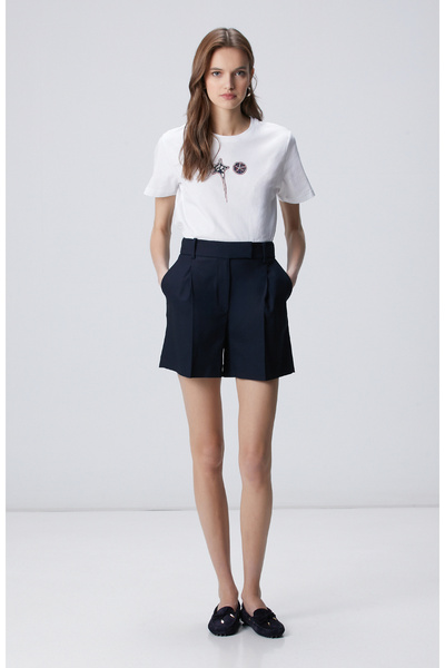 Navy Blue Pile Detailed Short Shorts