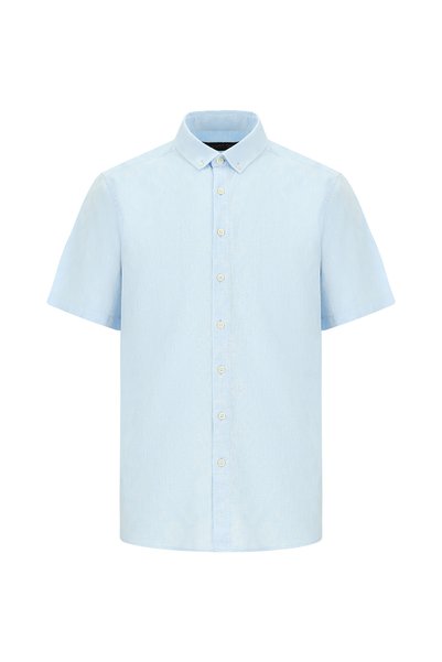 Short Sleeve Regular Fit Patterned Linen Shirt