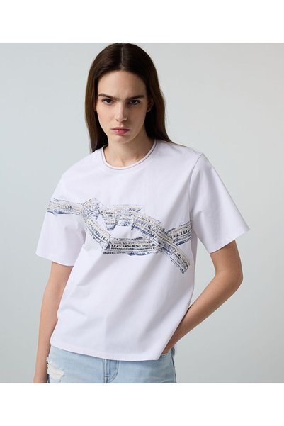 Visual Printed Mixed Appliqué T-Shirt