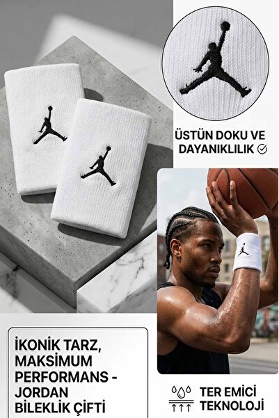 Jordan Jumpman бели широки спортски нараквици пар - оригинална кутија со текстура на пешкир за кошарка (максимално впивање на пот)