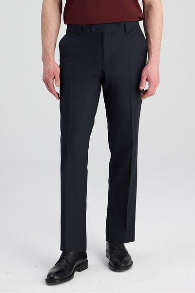 Ds Damat Comfort Fit Dark Navy Blue Plain Travel Fabric Trousers