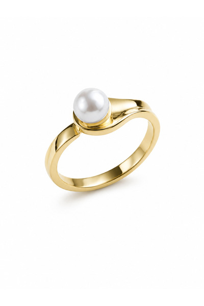 Steel Pearl Button Ring