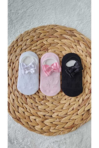 ПАМУЧНИ ЧОРАПИ ЗА ДЕВОЈЧИЊА СО МАШНА, 1-3 ГОДИНИ, 3 ПАРЧИЊА