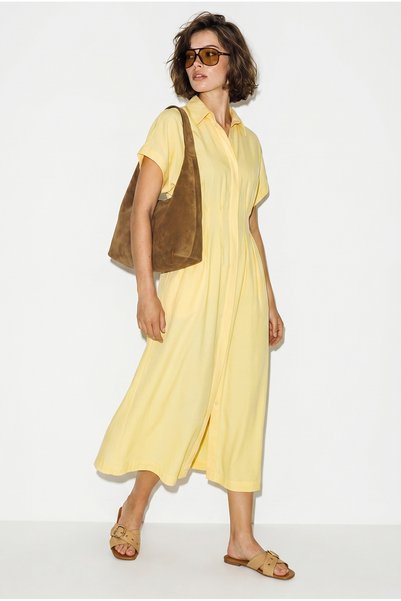 Women's Yellow Buttoned Pocket Detailed Waist Fitted Midi Modal Dress 2792 60286414