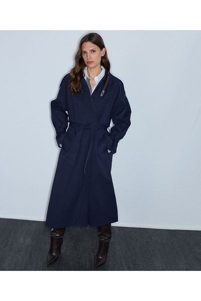 Trench coat with contrast belt