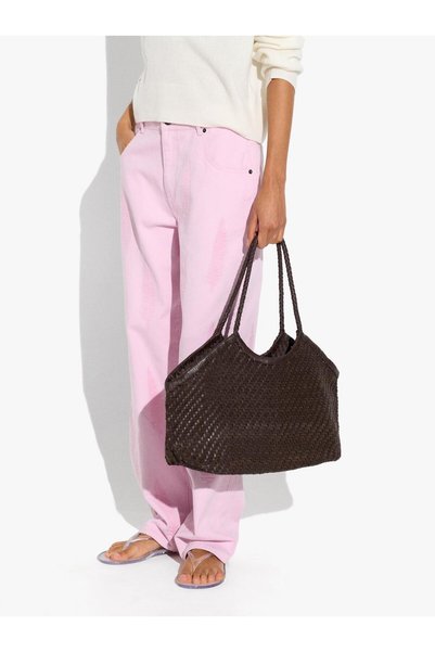 Women's Woven Leather Shopper Bag