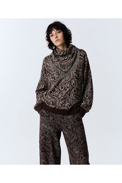 Removable Scarf Jacquard Sweater