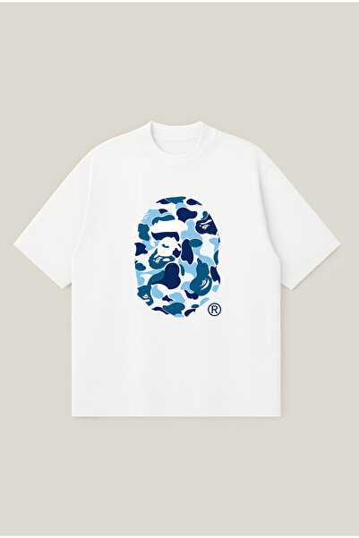 Bape сина океан принт преголем бокси крој унисекс 100% памучна маица | Streetwear