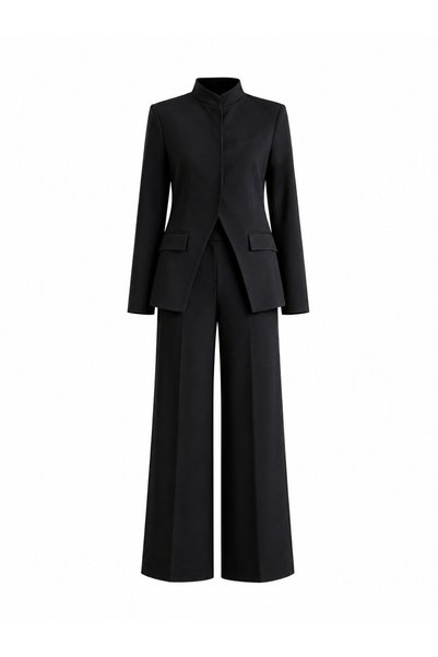 Black Stand Collar Jacket and Pants Set - Tk7100
