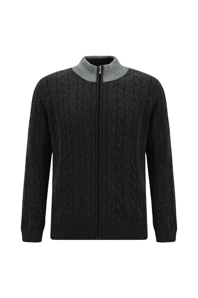 Patterned Zippered Cashmere Knit Cardigan