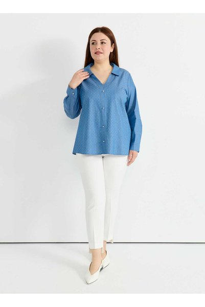 V-Neck Stoned Indigo Women's Blouse 26Ysl8428