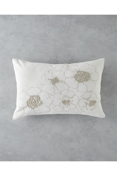 Buds Embroidered Decorative Throw Pillow 33X50 cm Ecru