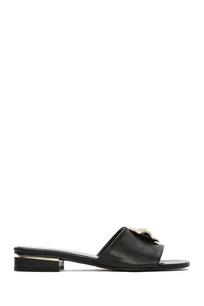 Women's Black Leather Slippers with Accessories 25Sfd 180418
