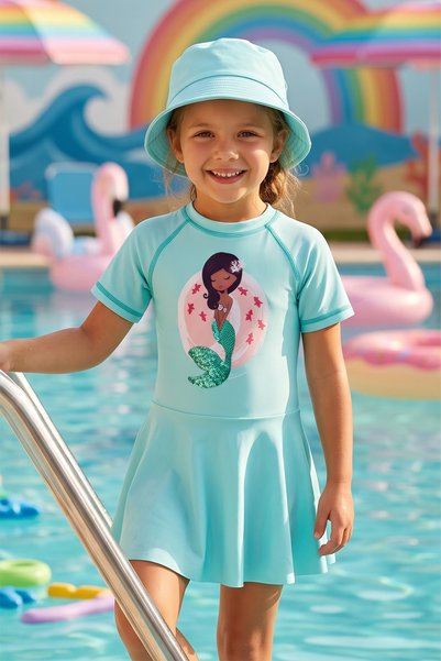 Sequin Embroidered Girls' Dress Swimsuit 5210